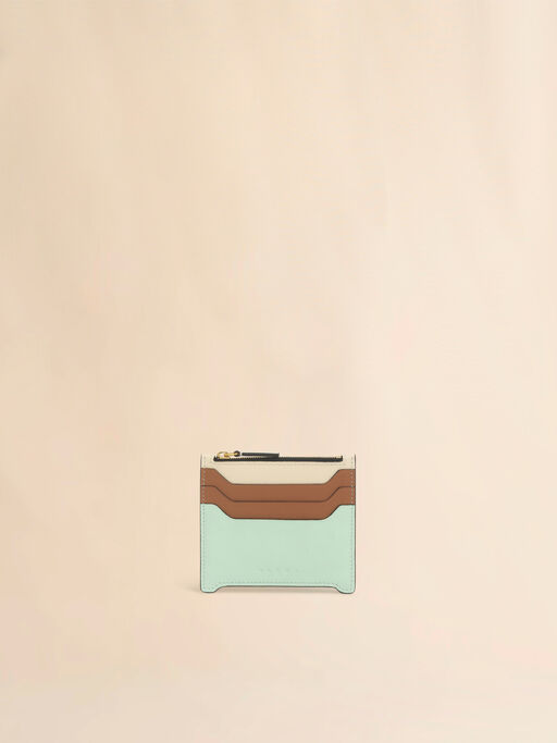 グリーン クリーム ブラウン レザー製 Trunkaroo カードホルダー - 財布