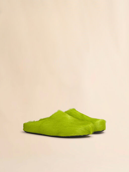 Green long haircalfskin Fussbett sabot - Clogs