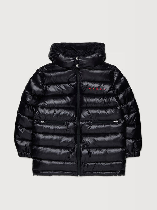 Black nylon puffer coat with zip pockets - Jackets