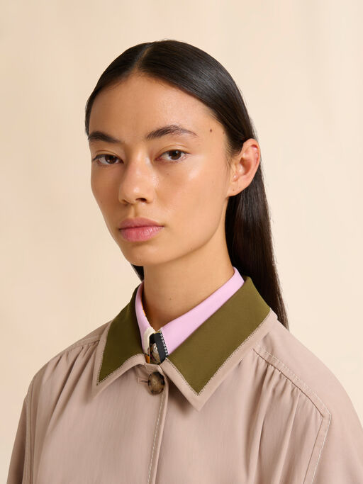 Beige gabardine trench coat with contrast collar - Coats