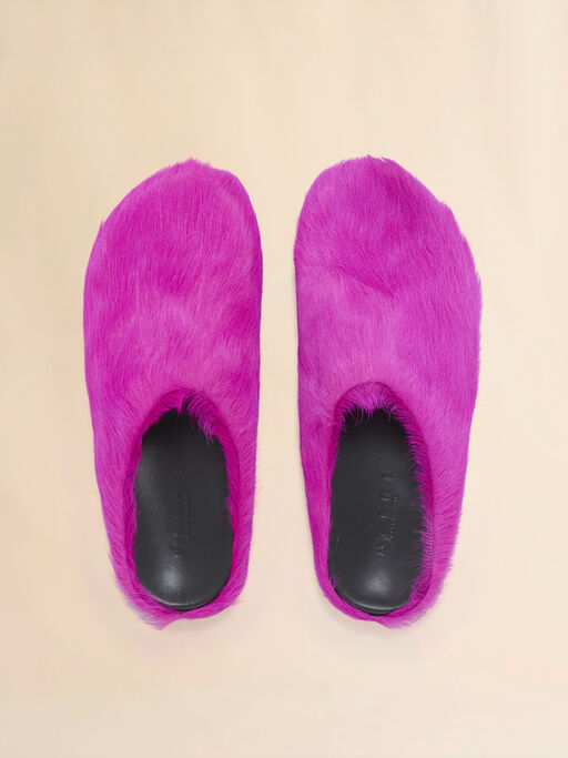 Fuchsia long-hair calfskin Fussbett sabot - Clogs