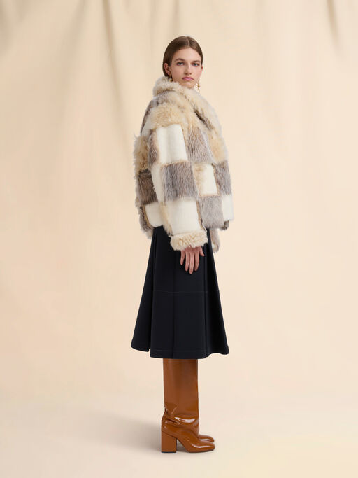 Giacca in shearling intarsiato color crema - Giacche
