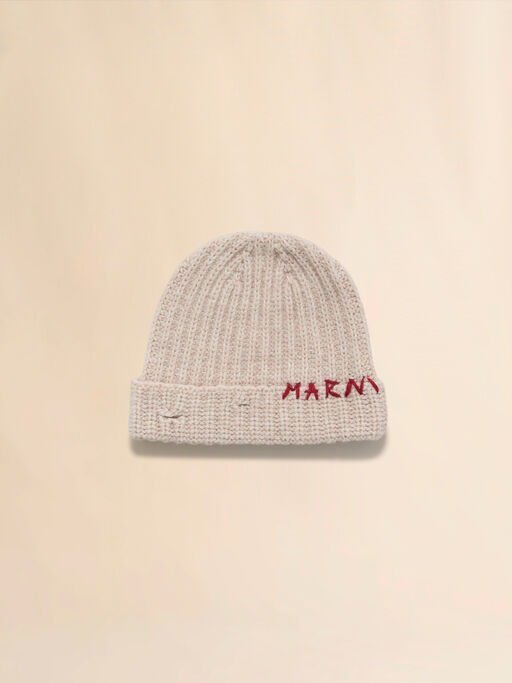 Oat Shetland wool beanie with Marni Mending - Hats