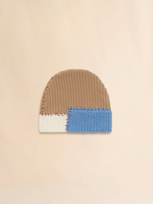 Brown wool mixed knit beanie with Marni Mending - Hats