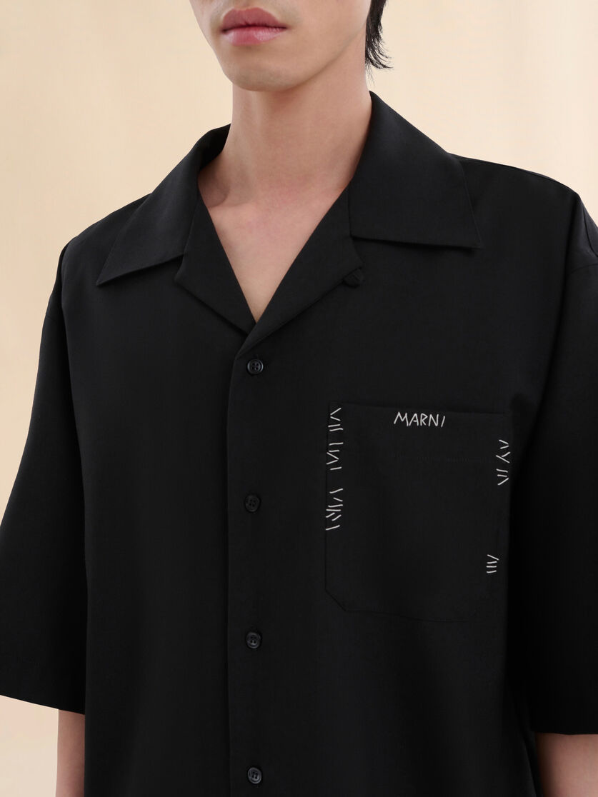 Deep blue tropical wool bowling shirt with Marni Mending - Shirts - Image 4