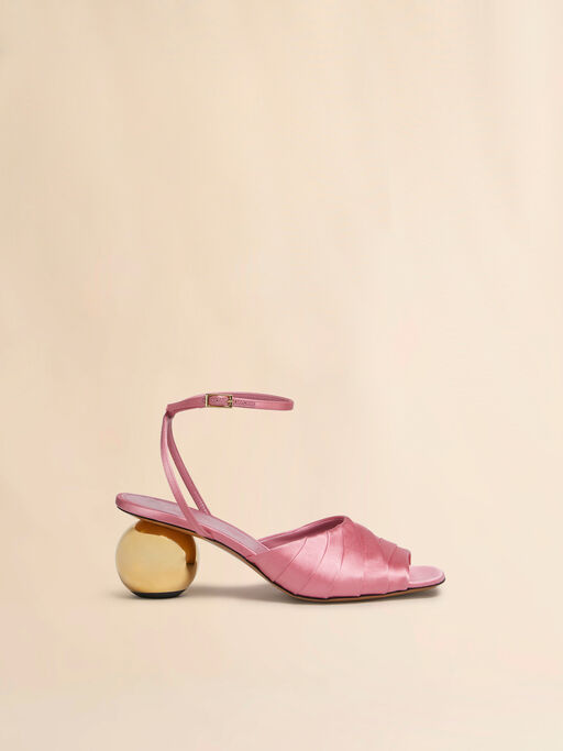 Pink folded satin sandal with spherical heel - Sandals