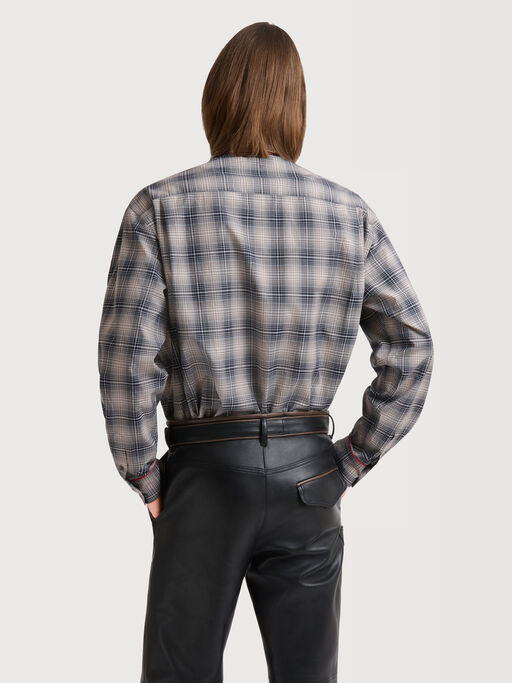 Beige e light brown checked poplin shirt with contrast piping - Shirts