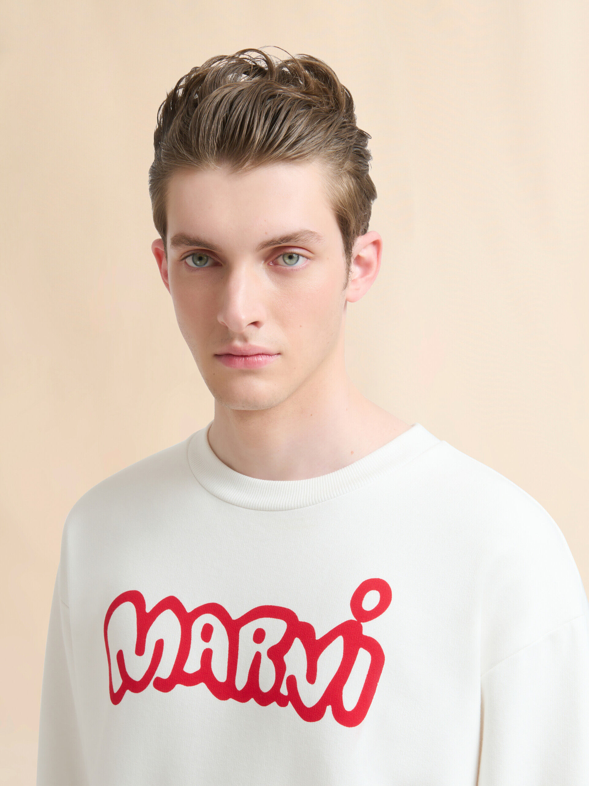 マルニ MARNI Tシャツ プリント ロゴ スウェットシャツ アイボリー コットンクルーネックTシャツ、マルニロゴプリント