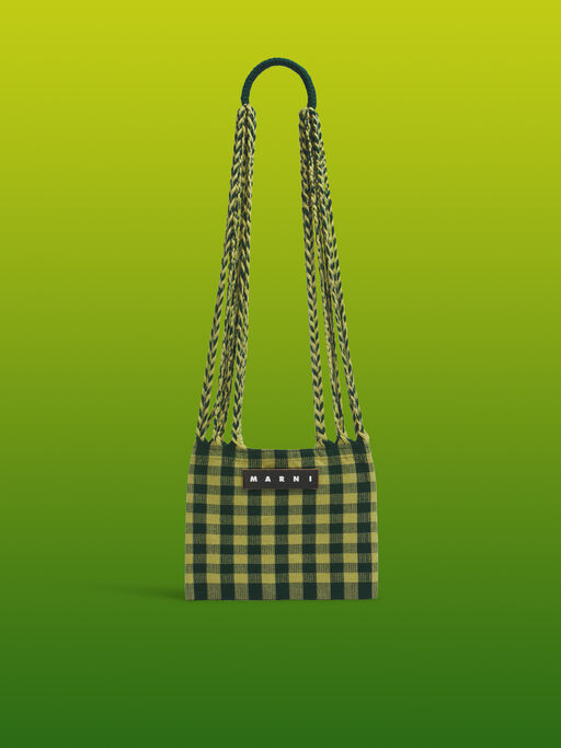グリーン MARNI MARKET CROSS CHECKERBORAD HAMMOCK BAG - ショッピングバッグ