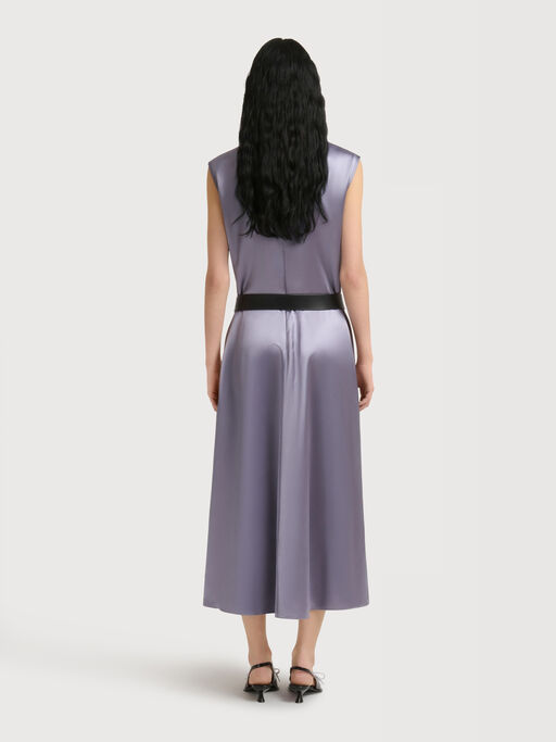 Grey satin sleeveless dress with contrast stitching - Dresses