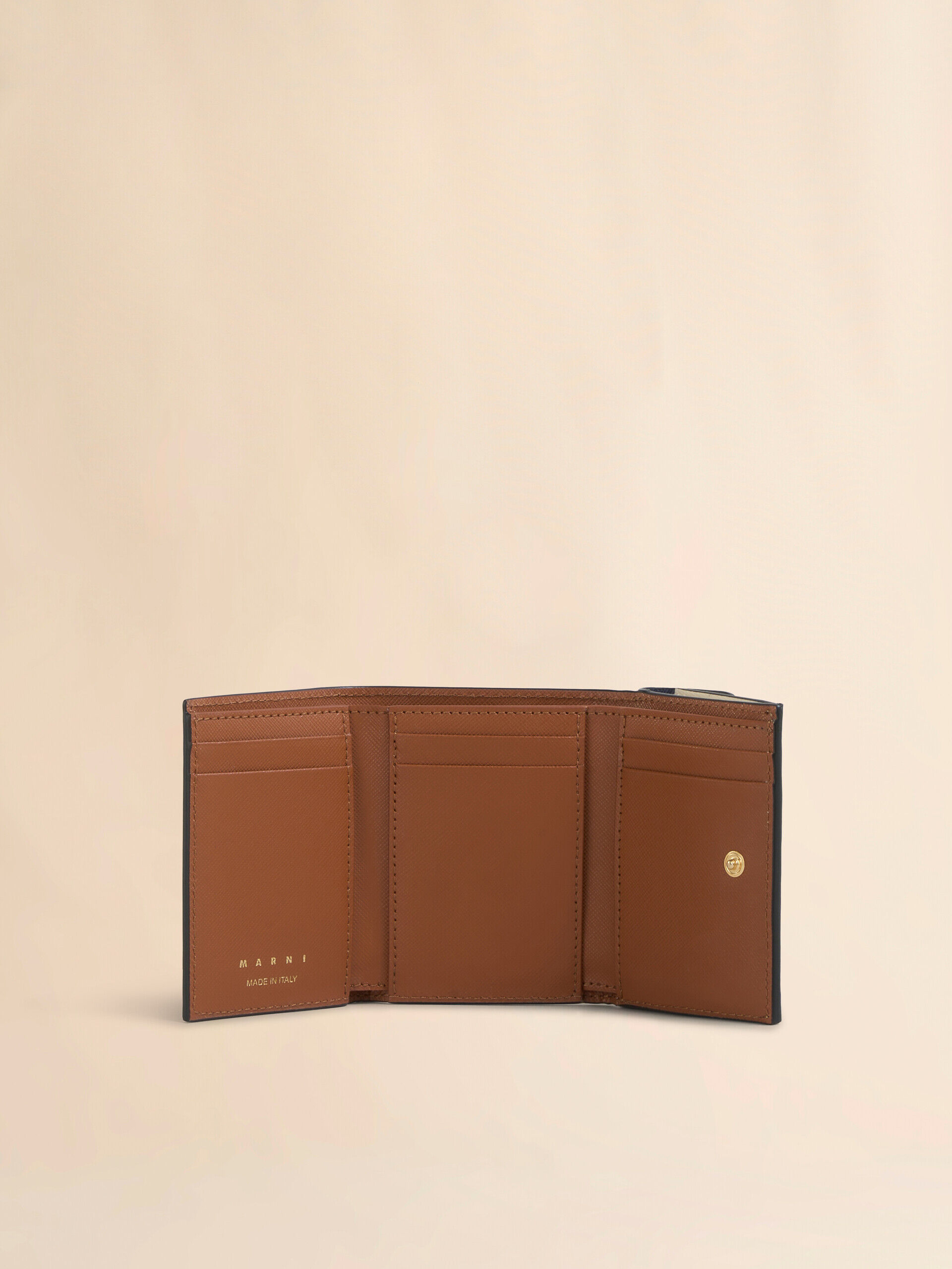 MARNI｜サフィアーノ 三つ折りウォレット PFMO0123U0 LV520 ブルー クリーム ブラウン サフィアーノレザー製 三つ折り