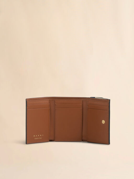 Trifold wallet in blue, cream and brown saffiano leather - Wallets