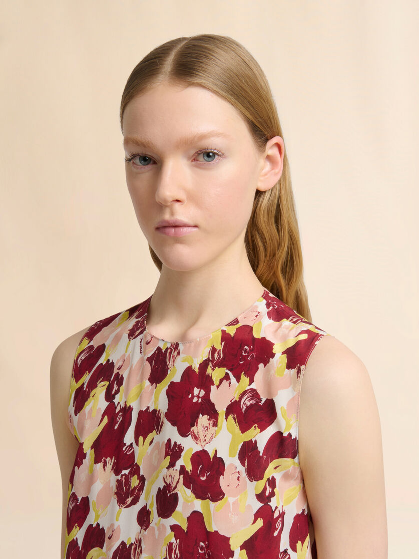 Pink and burgundy silk maxi dress with Secret Bouquet print, Image 4