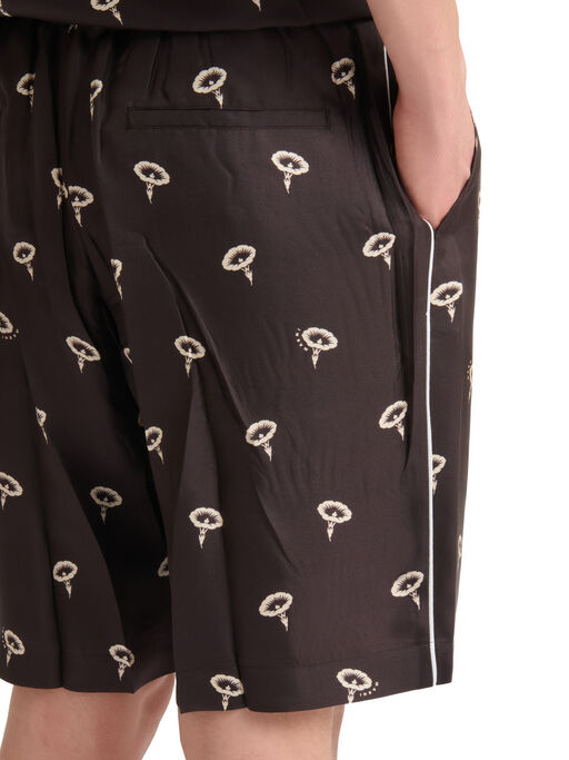 Brown silk twill pyjama shorts with floral print - Pants