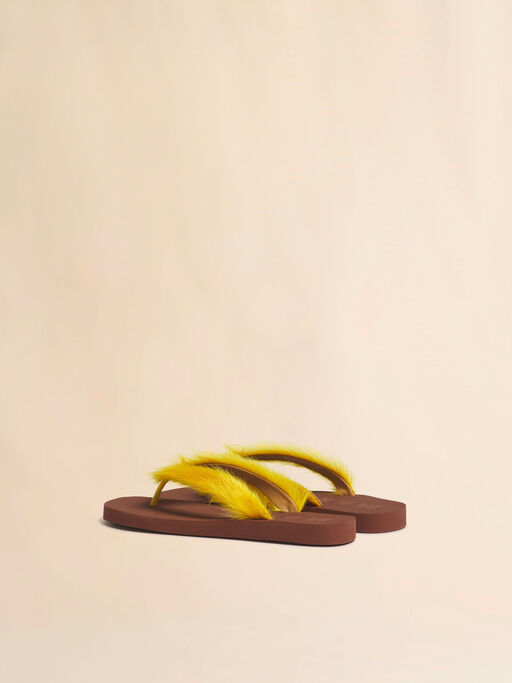 Brown and yellow ponyhair flip-flop - Sandals