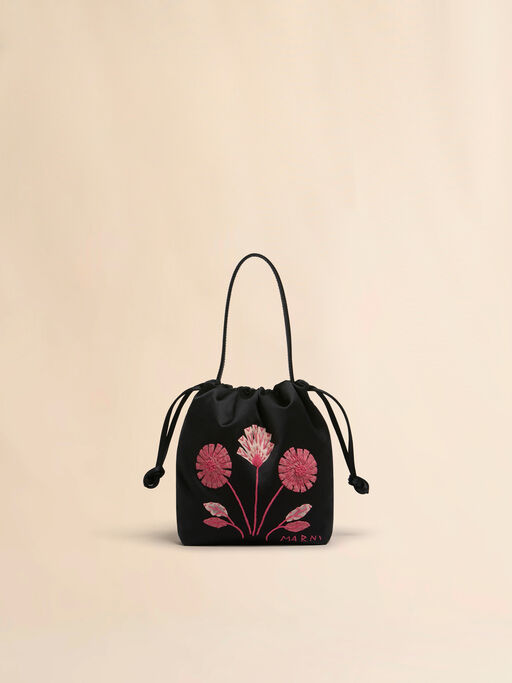 Black satin Scrunchie small drawstring bag - Handbags