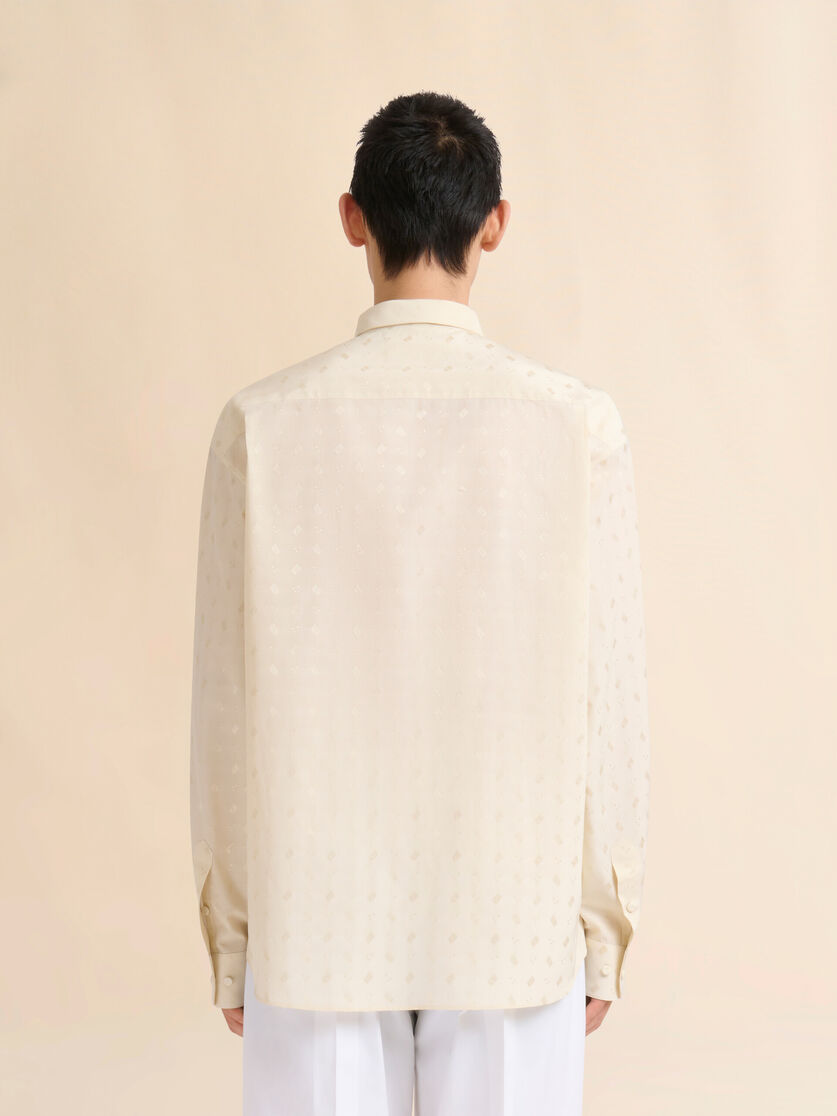 Cream viscose oversized shirt with geometric jacquard motif - Shirts - Image 3