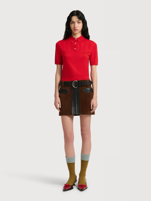 Brown crust leather mini skirt with zip front - Skirts
