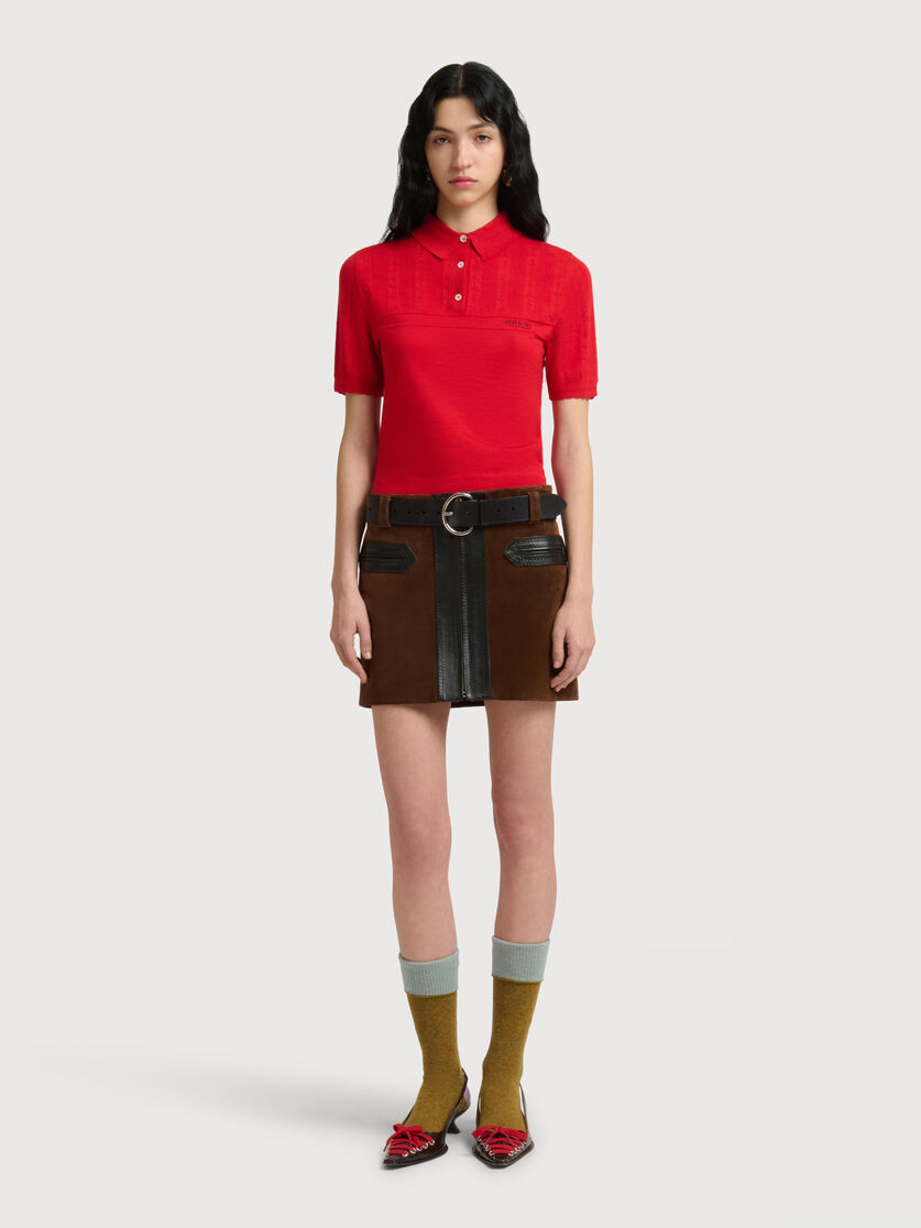 Brown crust leather mini skirt with zip front, Image 2