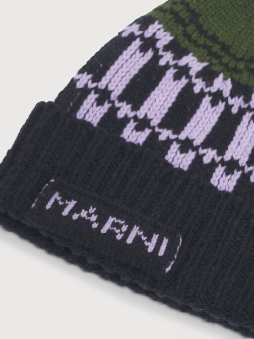 Green wool beanie with geometric motif - Hats