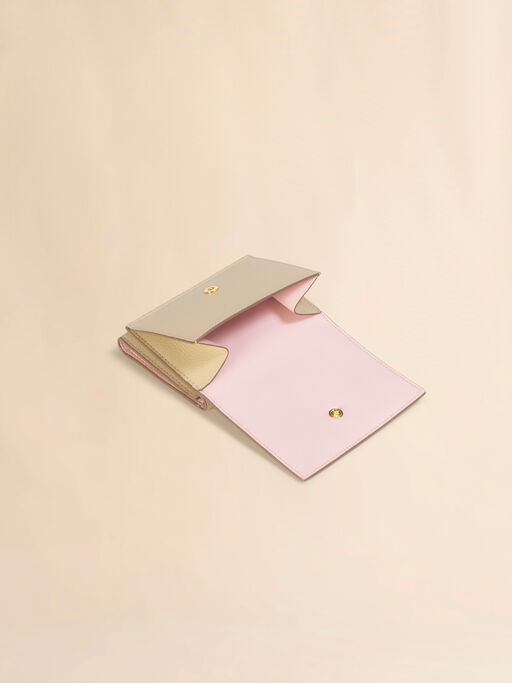 Portefeuille &agrave; trois volets en cuir beige avec broderie Marni Mending - Portefeuilles