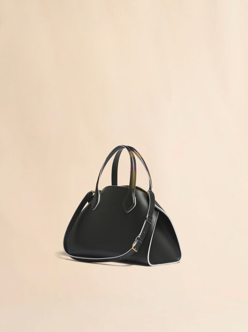 Black leather Overlap medium handbag - Handbags