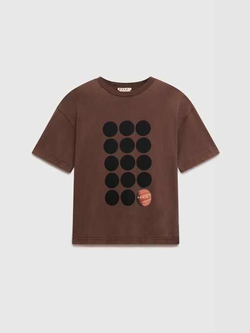 Brown cotton T-shirt with planet print - Shirts