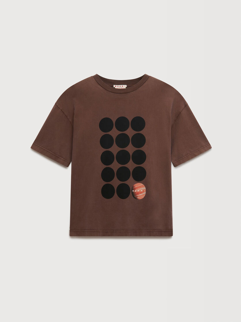 Brown cotton T-shirt with planet print, Image 1