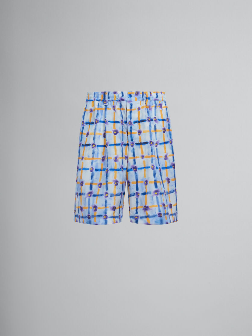 Light blue Habotai silk drawstring shorts with Saraband print - Pants - Image 1