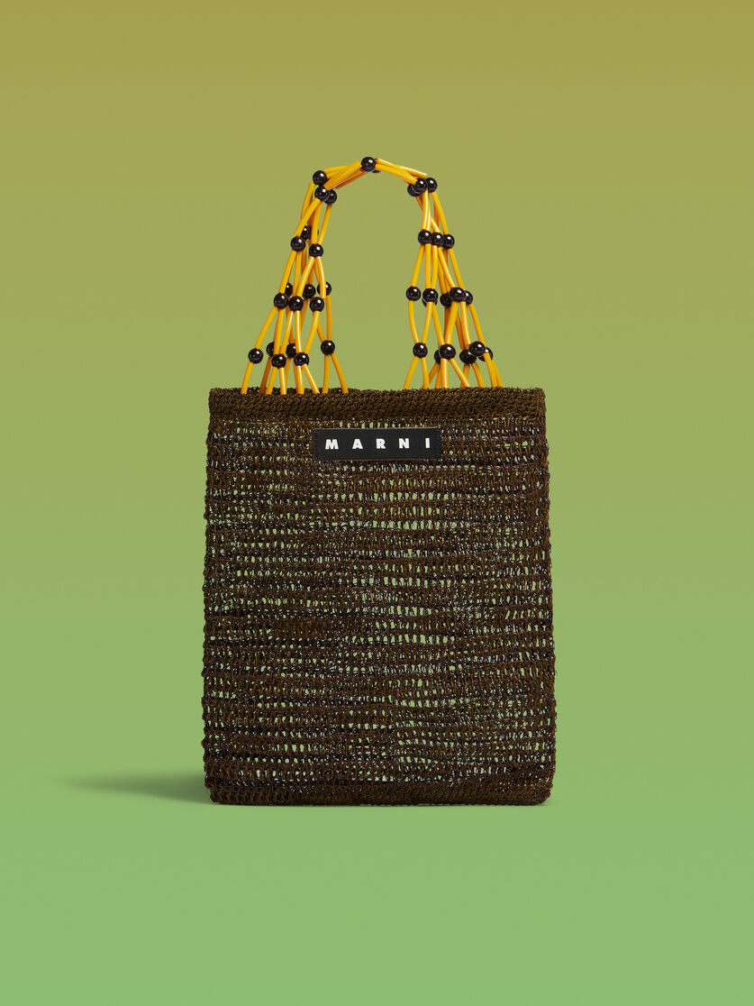 Brown MARNI MARKET FIQUE natural fibre net shopper - Shopping Bags - Image 1