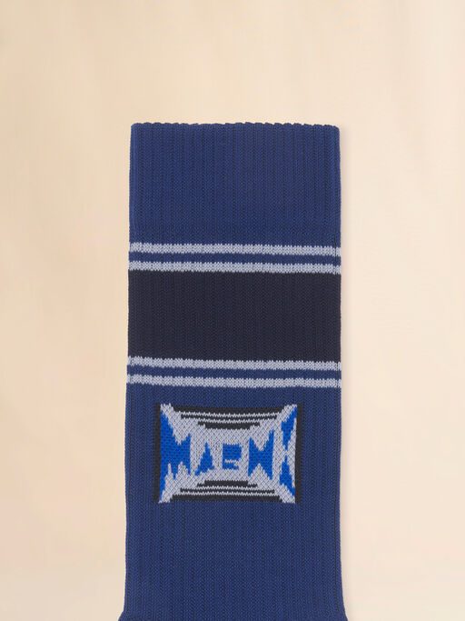 Blue cotton socks with jacquard logo - Socks