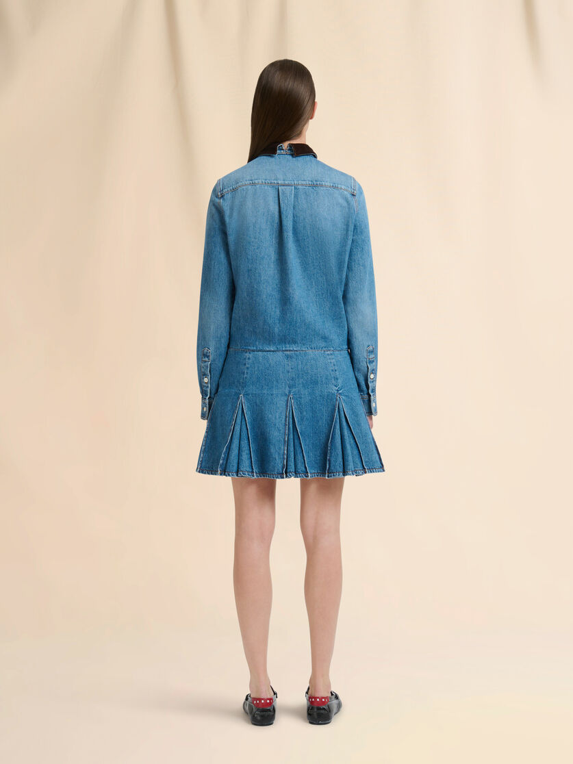 Blue denim mini dress with pleated skirt - Dresses - Image 3
