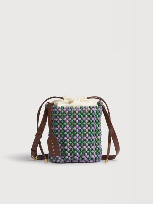Fliederfarbene und gr&uuml;ne Beads Tasche - Schultertaschen