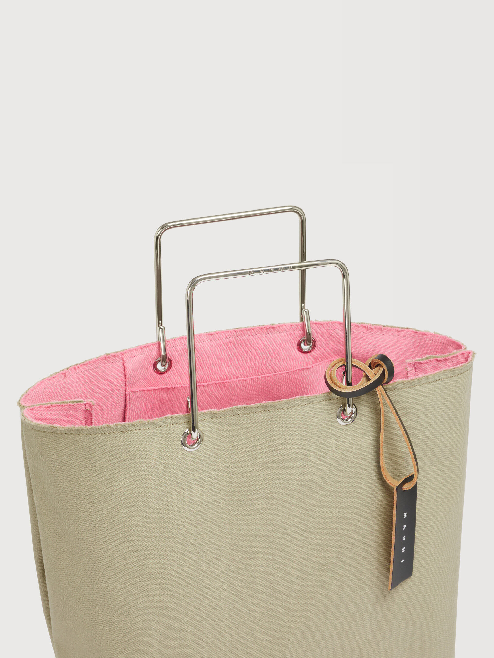 Beige canvas shopper with metal handles | Marni