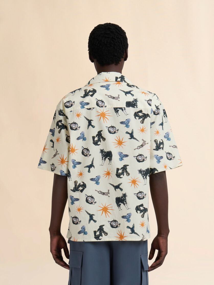 Chemise bowling en coton bleu avec imprimé loups et corbeaux - Chemises - Image 3
