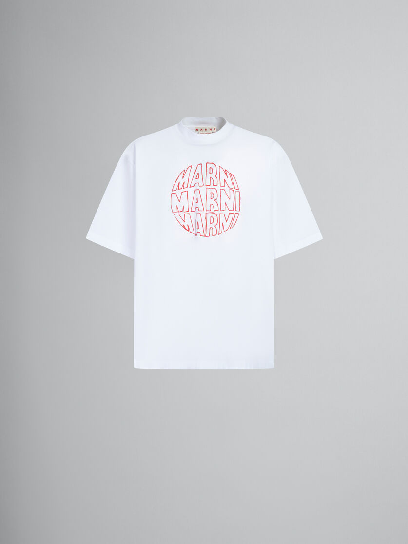 White bio cotton T-shirt with circular logo - T-shirts - Image 1