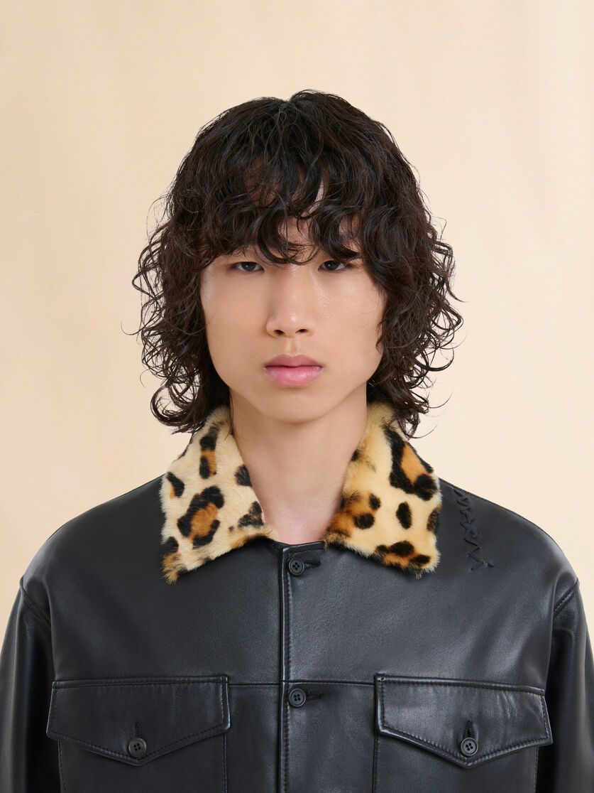 Nappa leather shirt with animalier shearling collar - Shirts - Image 4