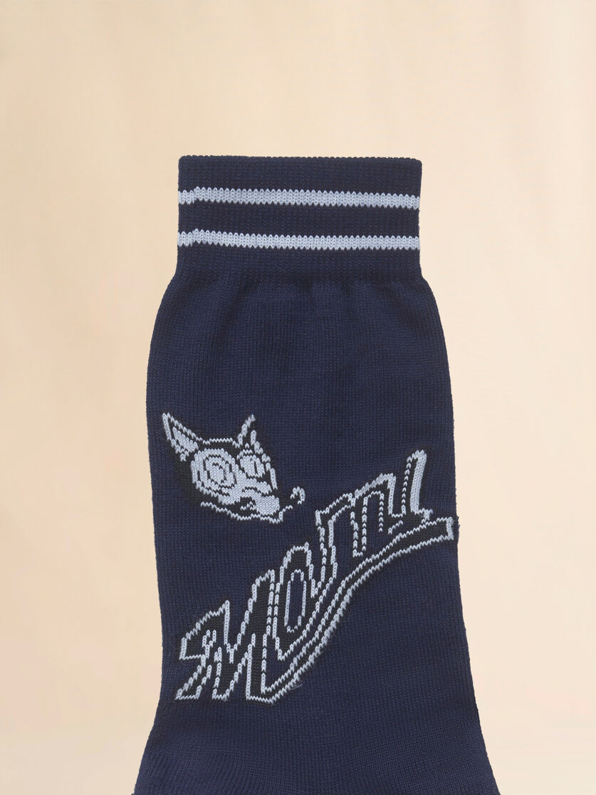 Deep blue cotton socks with wolf detail - Socks - Image 3