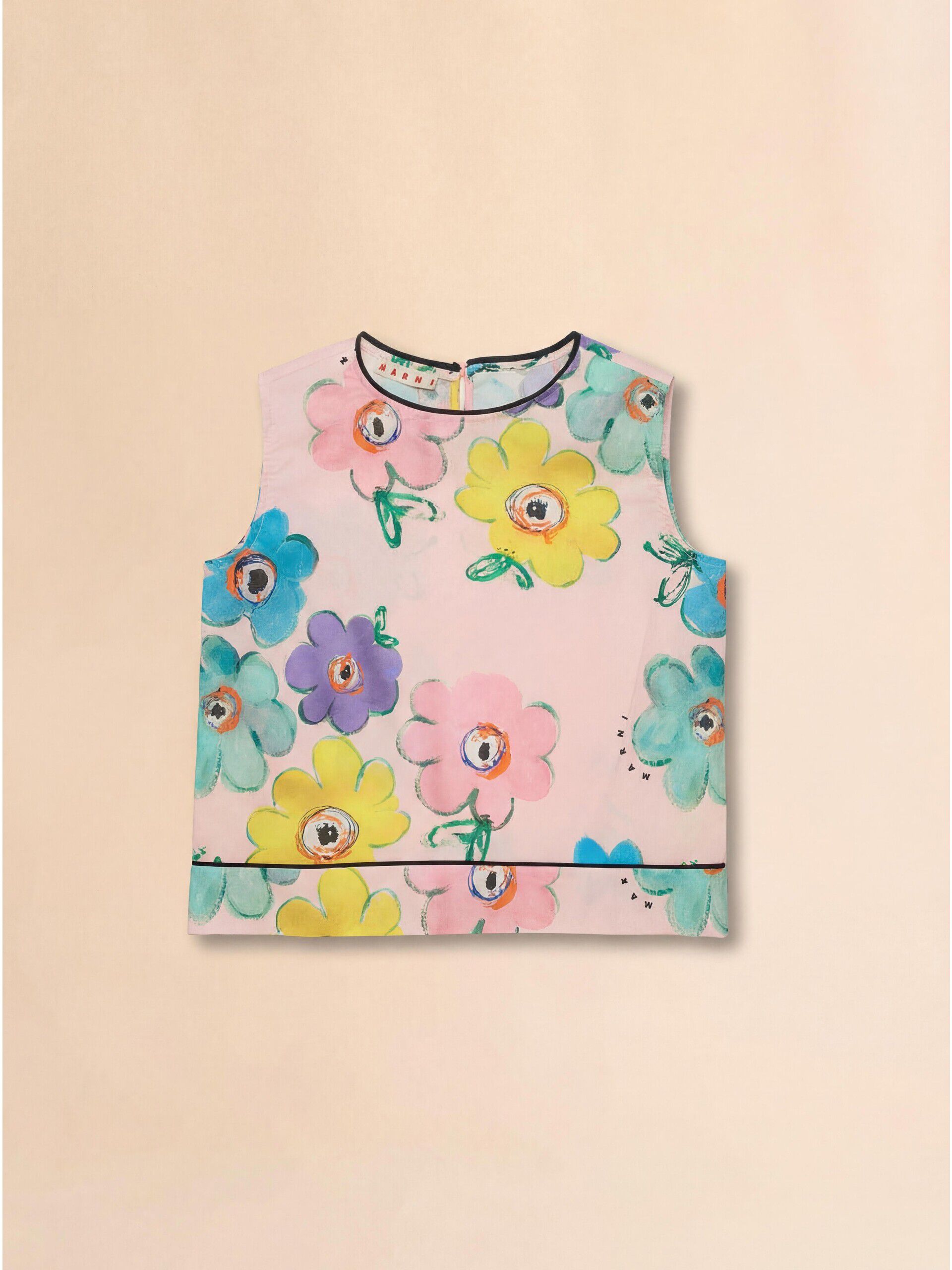 MARNI 花柄キャミソールTシャツ Pink cotton top with Dessert Flower print | Marni