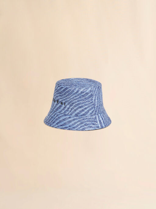Blue raffia-effect bucket hat with wavy pattern - Hats
