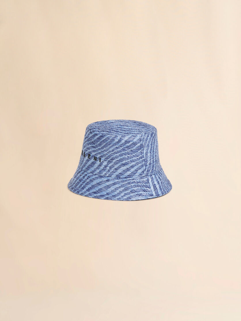 Blue raffia-effect bucket hat with wavy pattern, Image 1