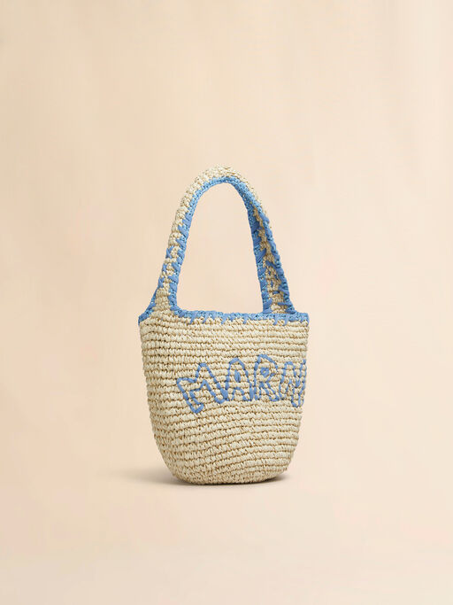 Kleine Nassa Hobo-Tasche aus natürlichem und blauem Raffiabast - Schultertaschen