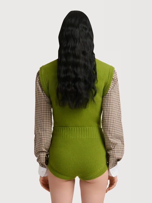 Green wool-cashmere vest with flower embroidery - Shirts