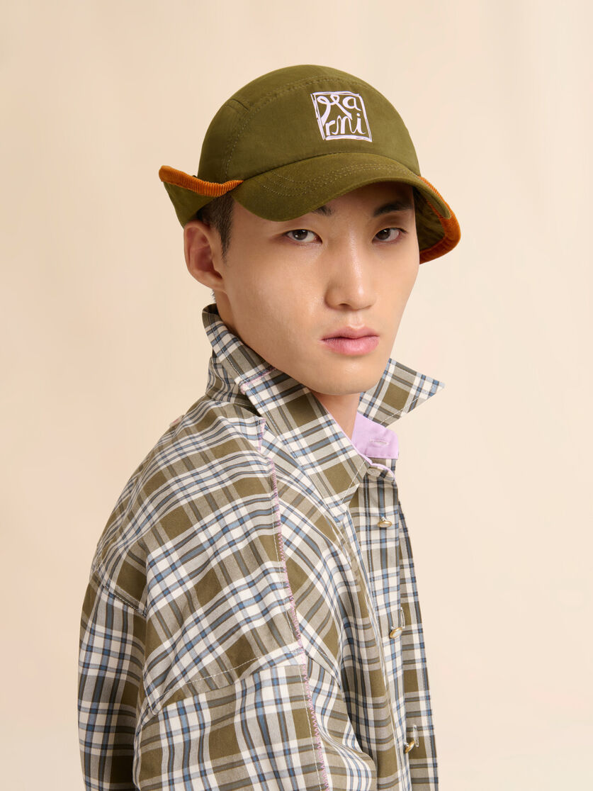 Khaki gabardine baseball cap with ear flaps, Image 2