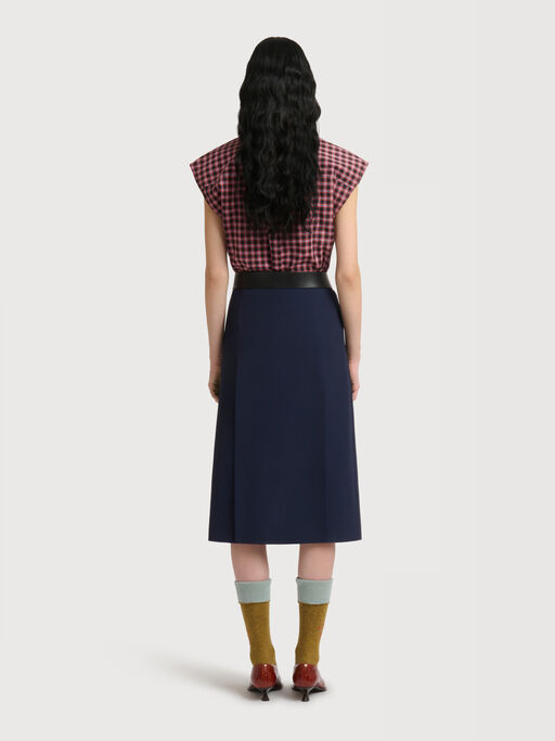 Deep blue techno wool skirt with pleats - Skirts