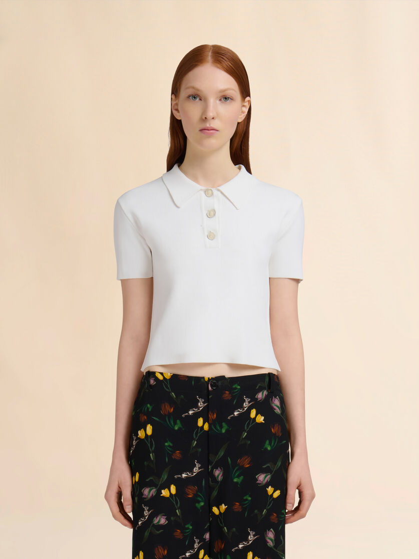 White viscose half-and-half polo - Shirts - Image 2