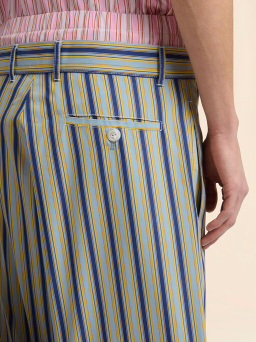 Green striped poplin trousers with trompe-l&rsquo;&oelig;il effect - Pants