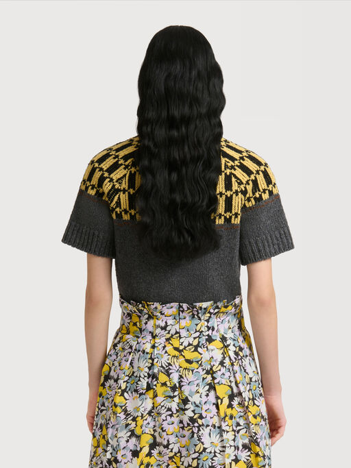Grey wool jumper with geometric motif - Pullovers