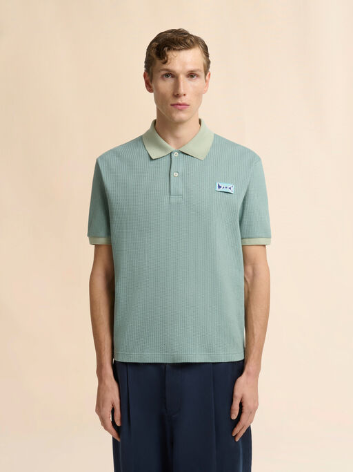 グリーン ジャカードモチーフのインターロックポロシャツ - シャツ