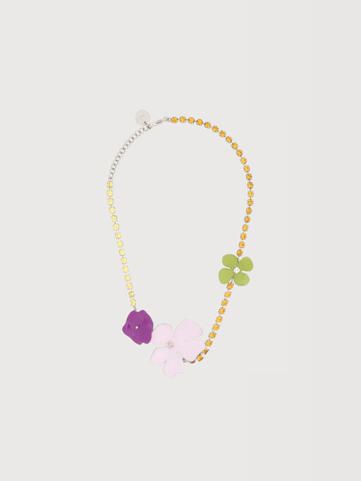 Collier avec fleurs &eacute;maill&eacute;es multicolores et strass - Colliers